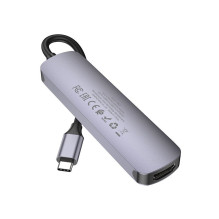 Adapter HUB 5in1 (HDTV+USB 3.0+USB 2.0 x 2+PD) USB-C Hoco HB27 grey