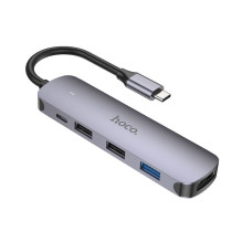 Adapter HUB 5in1 (HDTV+USB 3.0+USB 2.0 x 2+PD) USB-C Hoco HB27 grey