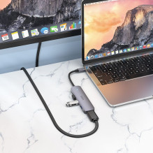 Adapter HUB 5in1 (HDTV+USB 3.0+USB 2.0 x 2+PD) USB-C Hoco HB27 grey