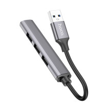 Adapter HUB 4in1 (USB 3.0+USB 2.0 x 3) USB-A Hoco HB26 szary