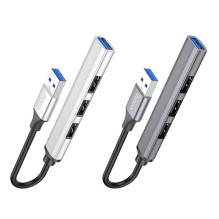 Adapter HUB 4in1 (USB 3.0+USB 2.0 x 3) USB-A Hoco HB26 szary