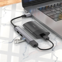 Adapter HUB 4in1 (USB 3.0+USB 2.0 x 3) USB-A Hoco HB26 szary