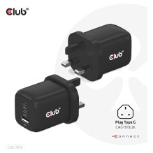 „Club3D“ įkroviklis su 2 USB C tipo, 1 USB A tipo, PD 65W, GaN mažmeninė prekyba.