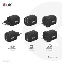 Club3D charger with 2x USB Type-C, 1x USB Type-A, PD 65W, GaN retail.