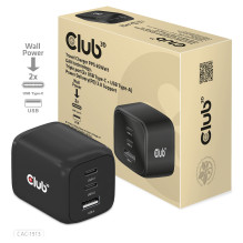 „Club3D“ įkroviklis su 2 USB C tipo, 1 USB A tipo, PD 65W, GaN mažmeninė prekyba.