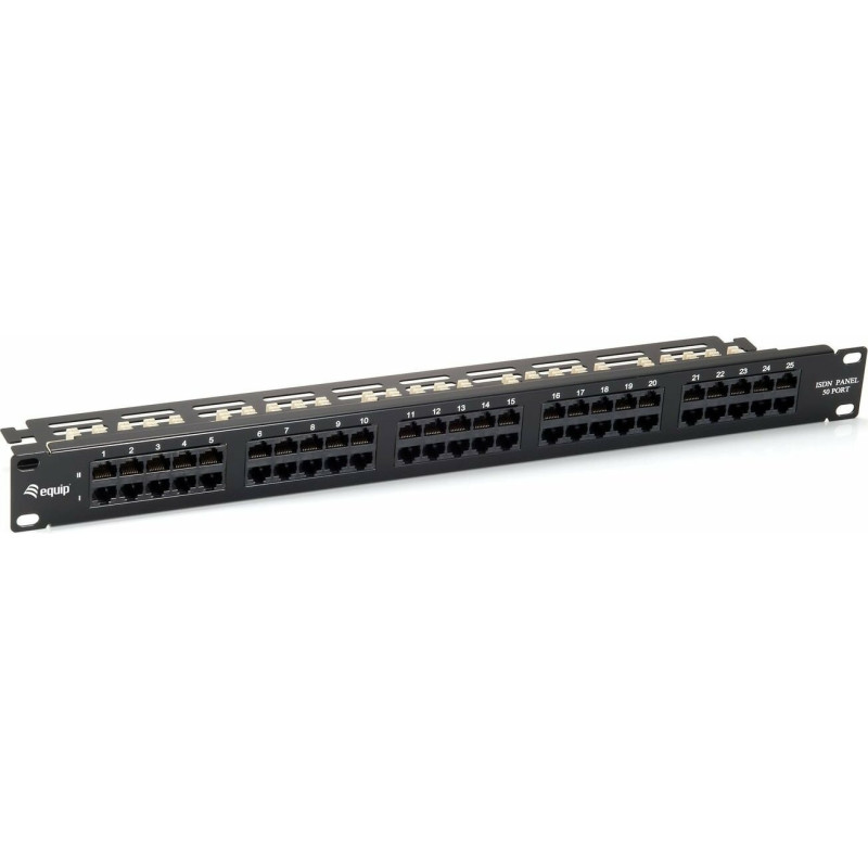 Equip 19 colių pataisų skydelis 50xRJ45 Cat3 UTP 1U ISDN RAL9005