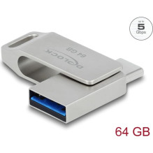 Zibatmiņa Delock STICK DELOCK USB 3.2 Gen 1 USB-C + Typ-A Speicherstick 64GB - Metallgehuse Zibatmiņa Delock STICK DELOCK USB 3.2 Gen 1 USB-C + Typ-A Speicherstick 64GB - Metallgehuse