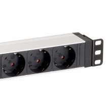 Equip 19" Steckodesenleiste 8xSchuko+Switch- St.90° si. Alu.