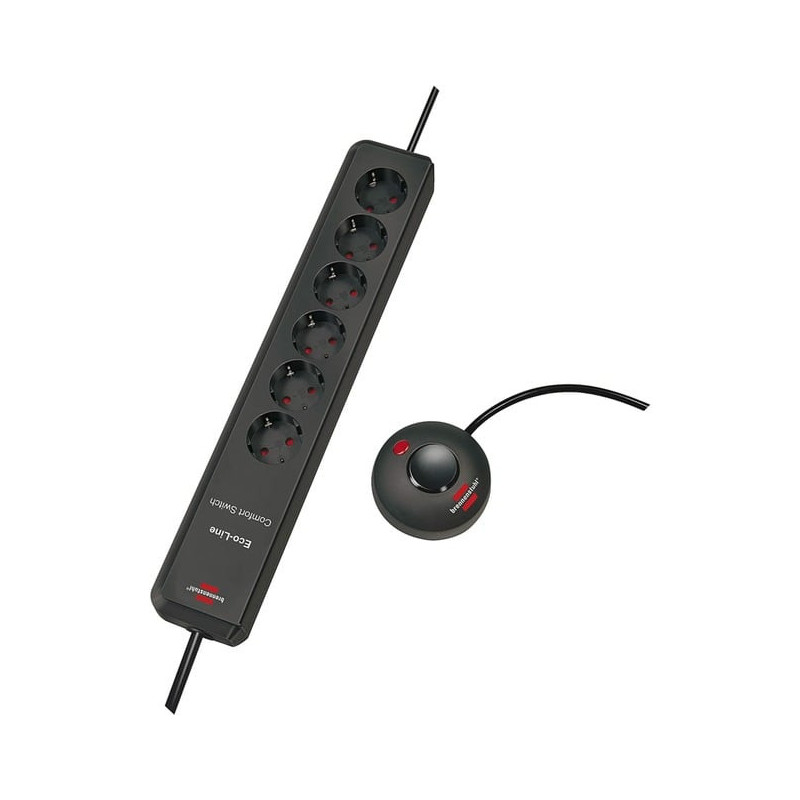 Brennenstuhl Eco-Line Comfort Switch Steckodesonleiste 6-fach (anthracite, 2 Meter Stromkabel und 1.5 Meter Schalterkabe