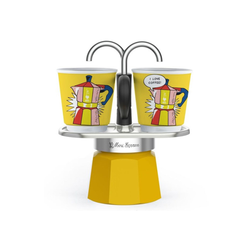 Bialetti Mini Express Lichtenstein Espresso Maker Set + 2 Espresso Cups