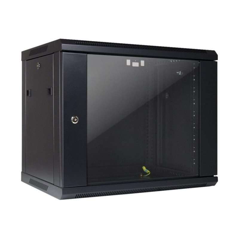 19" wall-mounted switch cabinet (9U, 600×550 mm, 2 doors, black, unassembled)
