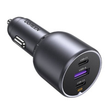 Car Charger - UGREEN 130W 3-Port Fast Charger 2x USB-C, 1x USB-A Gray
