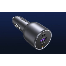 Car Charger - UGREEN 130W 3-Port Fast Charger 2x USB-C, 1x USB-A Gray