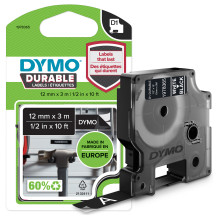 Dymo D1 Vinyl tape High Performance 12 mm x 3 m white on black Dymo D1 Vinyl tape High Performance 12 mm x 3 m white on black