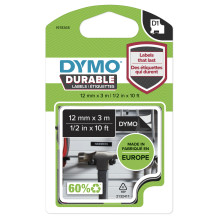 Dymo D1 Vinyl tape High Performance 12 mm x 3 m white on black Dymo D1 Vinyl tape High Performance 12 mm x 3 m white on black