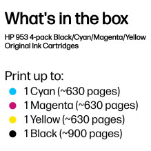 HP 953 4-Pack CMYK(4) Originali rašalo kasetė Schwarz, žydra, rausvai raudona, Gelb 20, 9ml 900Seiten 630Seiten HP 953 4-Pack CMYK(4) Originali rašalo kasetė Schwarz, žydra, rausvai raudona, Gelb 20, 9ml 900Seiten 630Seiten