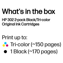 HP 302 2-pack Black / Tri-colour Original Ink Cartridges Schwarz, Cyan, Magenta, Gelb 3.5,4ml 170Seiten 150Seiten HP 302 2-pack Black / Tri-colour Original Ink Cartridges Schwarz, Cyan, Magenta, Gelb 3.5,4ml 170Seiten 150Seiten
