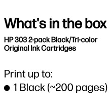 HP 303 2-pack Juodos / trijų spalvų originalios rašalo kasetės: juoda, žydra, rausvai raudona, geltona 4ml 200Seiten 165
