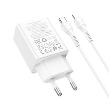 Charger Hoco N71 30W GaN USB-C / USB-A + USB-C to Lightning cable 1.0m white Charger Hoco N71 30W GaN USB-C / USB-A + USB-C to Lightning cable 1.0m white
