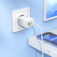 Įkroviklis Hoco N71 30W GaN USB-C / USB-A + USB-C į Lightning kabelis 1.0m baltas Įkroviklis Hoco N71 30W GaN USB-C / USB-A + USB-C į Lightning kabelis 1.0m baltas