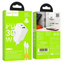 Charger Hoco N71 30W GaN USB-C / USB-A + USB-C to Lightning cable 1.0m white Charger Hoco N71 30W GaN USB-C / USB-A + USB-C to Lightning cable 1.0m white