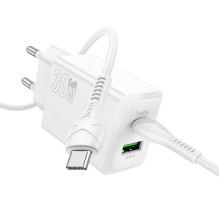 Įkroviklis Hoco N71 30W GaN USB-C / USB-A + USB-C to USB-C cable 1.0m baltas Įkroviklis Hoco N71 30W GaN USB-C / USB-A + USB-C to USB-C cable 1.0m baltas