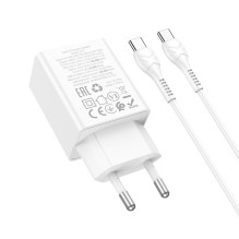 Įkroviklis Hoco N71 30W GaN USB-C / USB-A + USB-C to USB-C cable 1.0m baltas Įkroviklis Hoco N71 30W GaN USB-C / USB-A + USB-C to USB-C cable 1.0m baltas