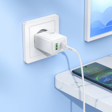 Įkroviklis Hoco N71 30W GaN USB-C / USB-A + USB-C to USB-C cable 1.0m baltas Įkroviklis Hoco N71 30W GaN USB-C / USB-A + USB-C to USB-C cable 1.0m baltas