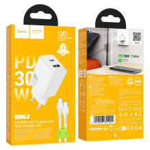 Charger Hoco N71 30W GaN USB-C / USB-A + USB-C to USB-C cable 1.0m white Charger Hoco N71 30W GaN USB-C / USB-A + USB-C to USB-C cable 1.0m white