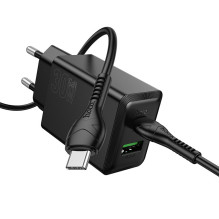 Įkroviklis Hoco N71 30W GaN USB-C / USB-A + USB-C to USB-C cable 1.0m juodas Įkroviklis Hoco N71 30W GaN USB-C / USB-A + USB-C to USB-C cable 1.0m juodas