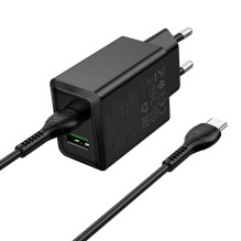 Charger Hoco N71 30W GaN USB-C / USB-A + USB-C to USB-C cable 1.0m black Charger Hoco N71 30W GaN USB-C / USB-A + USB-C to USB-C cable 1.0m black