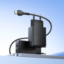 Įkroviklis Hoco N71 30W GaN USB-C / USB-A + USB-C to USB-C cable 1.0m juodas Įkroviklis Hoco N71 30W GaN USB-C / USB-A + USB-C to USB-C cable 1.0m juodas