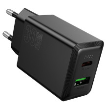 Įkroviklis Hoco N71 30W GaN USB-C / USB-A juodas Įkroviklis Hoco N71 30W GaN USB-C / USB-A juodas
