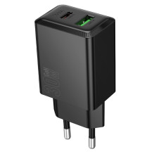 Įkroviklis Hoco N71 30W GaN USB-C / USB-A juodas Įkroviklis Hoco N71 30W GaN USB-C / USB-A juodas