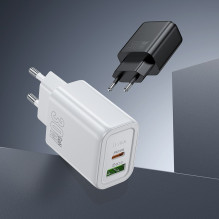 Įkroviklis Hoco N63 30W GaN USB-C / USB-A + USB-C į Lightning kabelis 1.0m baltas