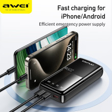 External battery Power Bank Awei P13K PD20W / QC22.5W 20000mAh black External battery Power Bank Awei P13K PD20W / QC22.5W 20000mAh black