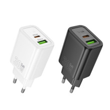 Įkroviklis Hoco N63 30W GaN USB-C / USB-A baltas