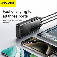 External battery Power Bank Awei P13K PD20W / QC22.5W 20000mAh black External battery Power Bank Awei P13K PD20W / QC22.5W 20000mAh black