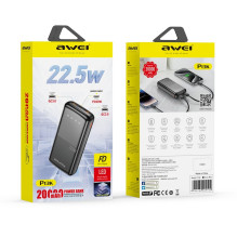 External battery Power Bank Awei P13K PD20W / QC22.5W 20000mAh black External battery Power Bank Awei P13K PD20W / QC22.5W 20000mAh black