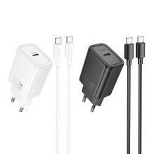 Įkroviklis Hoco N60 20W GaN USB-C + USB-C to USB-C cable 1.0m juodas