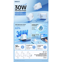 Įkroviklis Remax RP-U71 30W GaN USB-C + USB-C to USB-C cable 1.0m baltas Įkroviklis Remax RP-U71 30W GaN USB-C + USB-C to USB-C cable 1.0m baltas