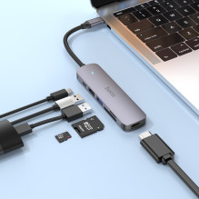 Adapter Hoco HB28 Type-C Multi-Function Converter HDMI+USB3.0+USB2.0+SD+TF+PD gray Adapter Hoco HB28 Type-C Multi-Function Converter HDMI+USB3.0+USB2.0+SD+TF+PD gray