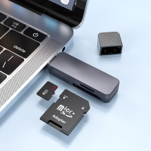 Atminties kortelių skaitytuvas Hoco HB45 2-in-1 USB2.0 pilkas Atminties kortelių skaitytuvas Hoco HB45 2-in-1 USB2.0 pilkas