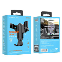 Car phone holder Borofone BH74, mounted on the ventilation grille, black