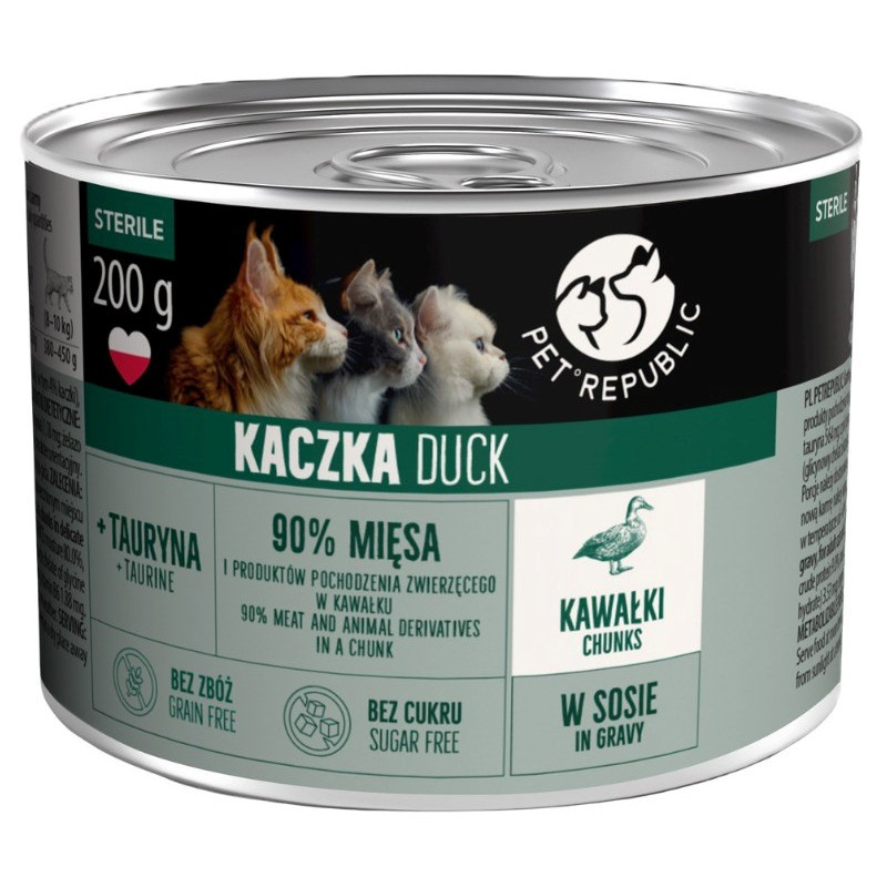 PETREPUBLIC Suaugusiems skirti sterilūs ėdalo gabaliukai su antiena padažo dėžutėje - šlapias cat ėdalas - 10x200g