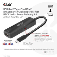 Club3D Adapteris USB 3.2 Type C HDMI 2.1 HDR10 8K60Hz aktyv mažmeninė prekyba Club3D Adapteris USB 3.2 Type C HDMI 2.1 HDR10 8K60Hz aktyv mažmeninė prekyba
