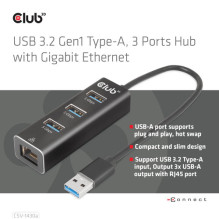 Club3D Adapter USB 3.2 Typ A 3x USB 3.2 Typ A / LAN retail