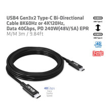 Club 3D Club3D USB4 Gen3x2 C tipo kabelis 8K60Hz UHD Power Delivery 240W, (M / M), 300cm Club 3D Club3D USB4 Gen3x2 C tipo kabelis 8K60Hz UHD Power Delivery 240W, (M / M), 300cm