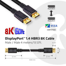 Club3D DisplayPort cable 1.4 HBR3 32.4Gb / s 4m 8K60Hz St / St retail Club3D DisplayPort cable 1.4 HBR3 32.4Gb / s 4m 8K60Hz St / St retail