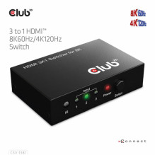 Club3D HDMI Switchbox 3 Eingänge - 1 Ausgang 8K60Hz UHD retail Club3D HDMI Switchbox 3 Eingänge - 1 Ausgang 8K60Hz UHD retail